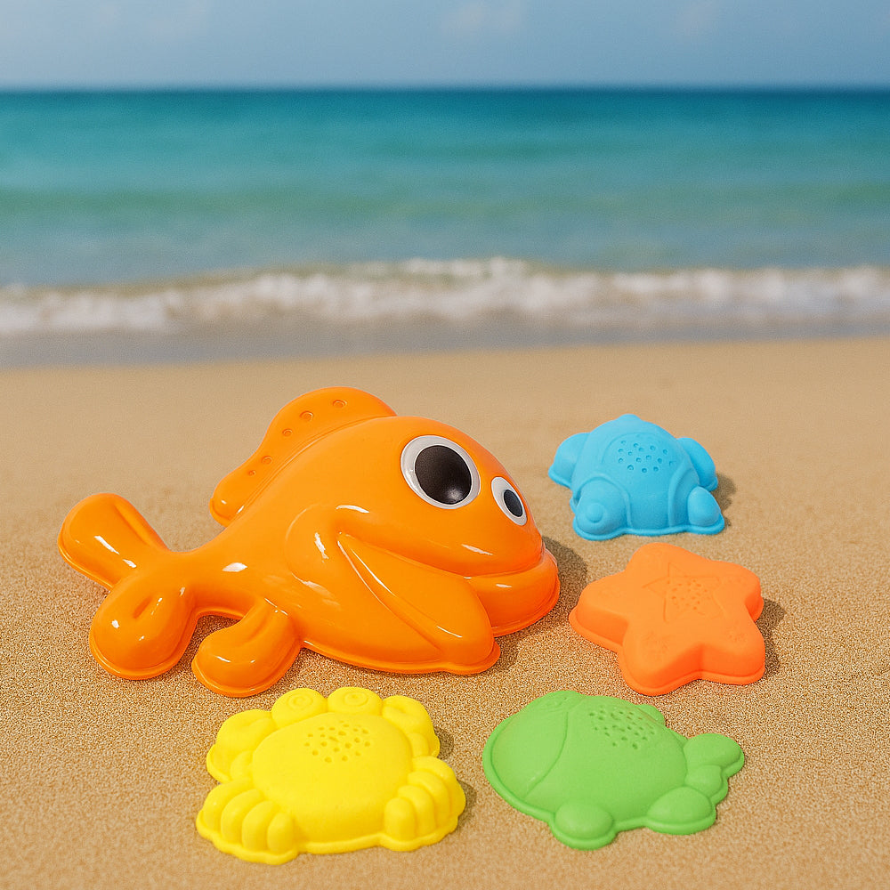 مجموعة ألعاب شاطئية للأطفال - 5 قطع ملونة مع سمكة وشخصيات بحرية