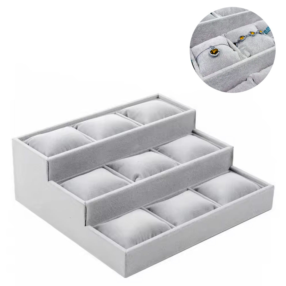 صندوق مع حامل مخمل للأساور والساعات 3 طبقات