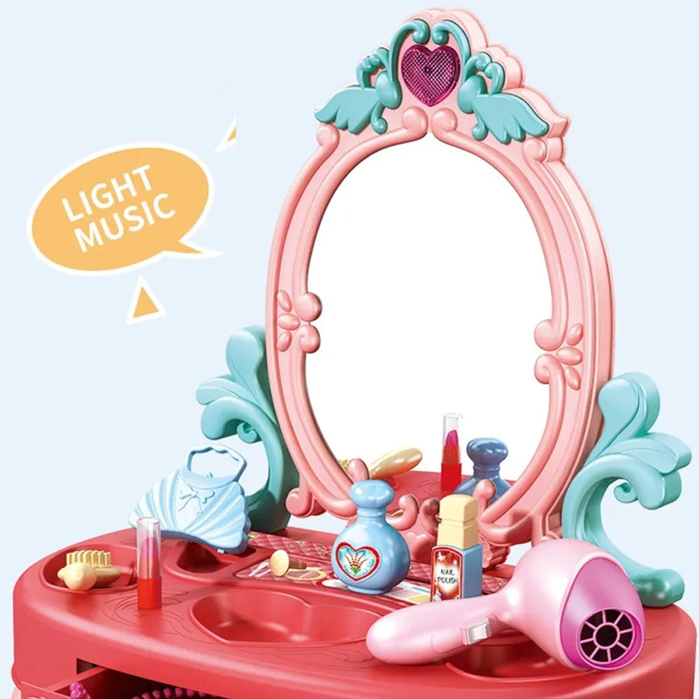 مجموعة ألعاب محاكاة المرآة وتلبيسها ومكياجها مع أضواء وموسيقى للأطفال