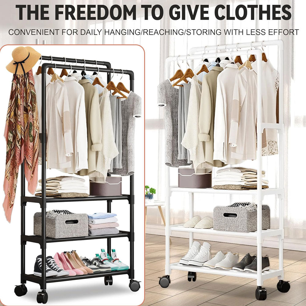 Clothes rack on wheels with 3 layers