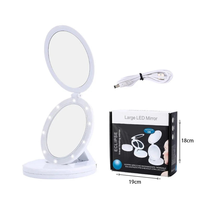 Double LED Lighted Travel Magnifying Makeup Mirror