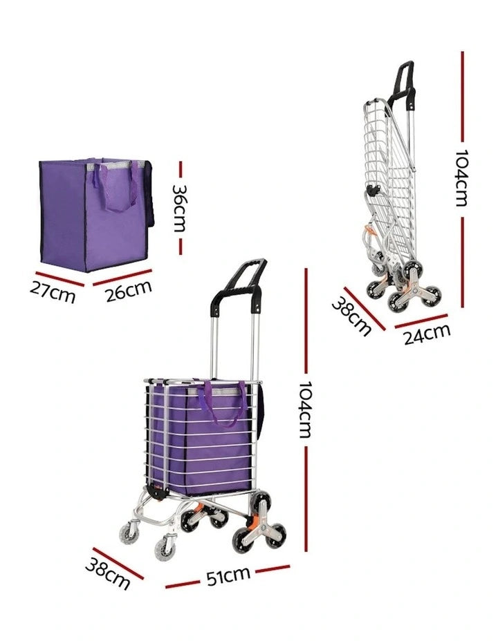 عربة تسوق قابلة للطي سعة 35 لترًا  مع حقيبة باللون الأرجواني/الفضي