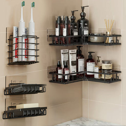 مجموعة رفوف تخزين زاوية للحمام بدون حفر، مكونة من 5 قطع