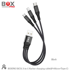 كابل شحن هاربور 3 في 1 من بوكس برو BC01 (iP + Micro + Type-C)