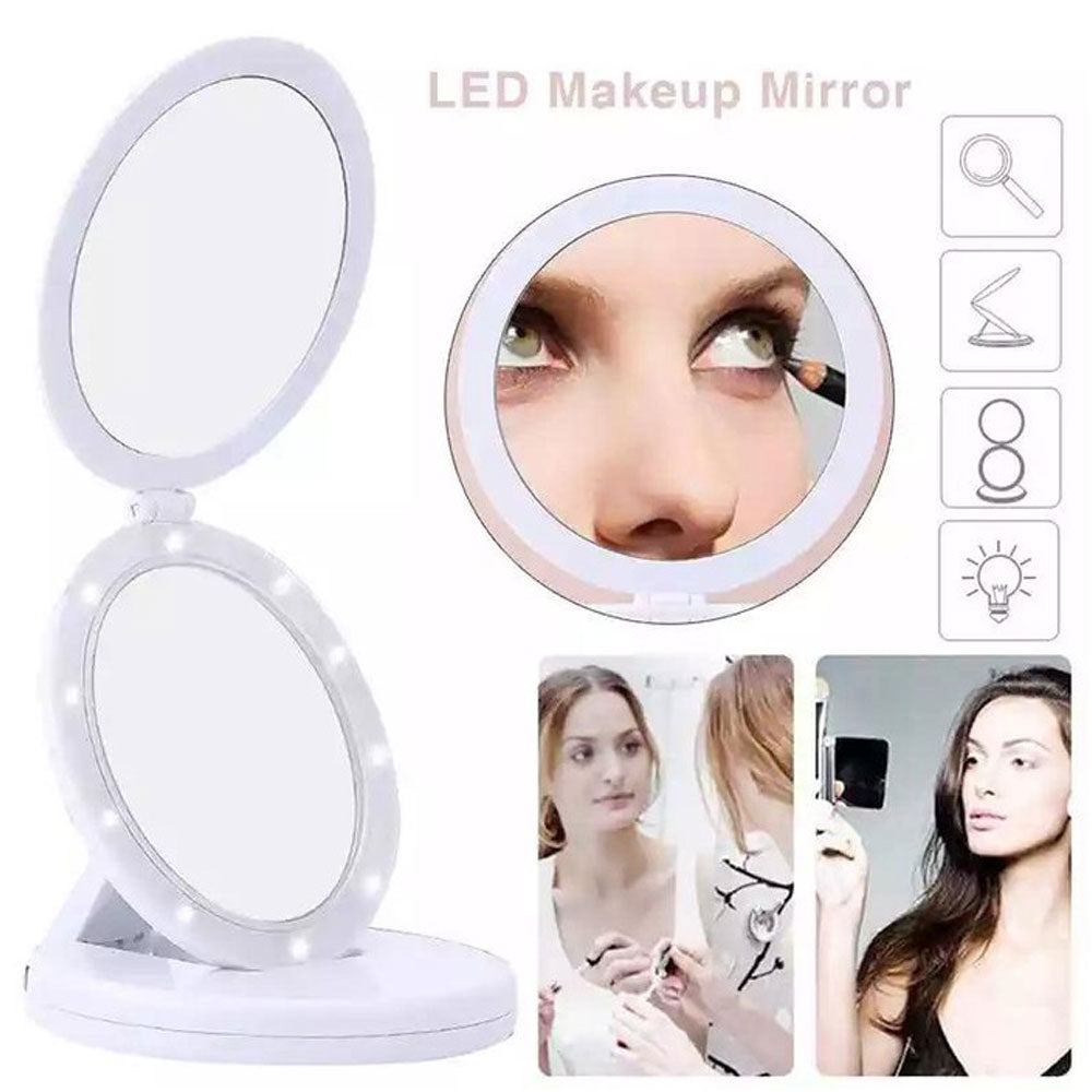 Double LED Lighted Travel Magnifying Makeup Mirror