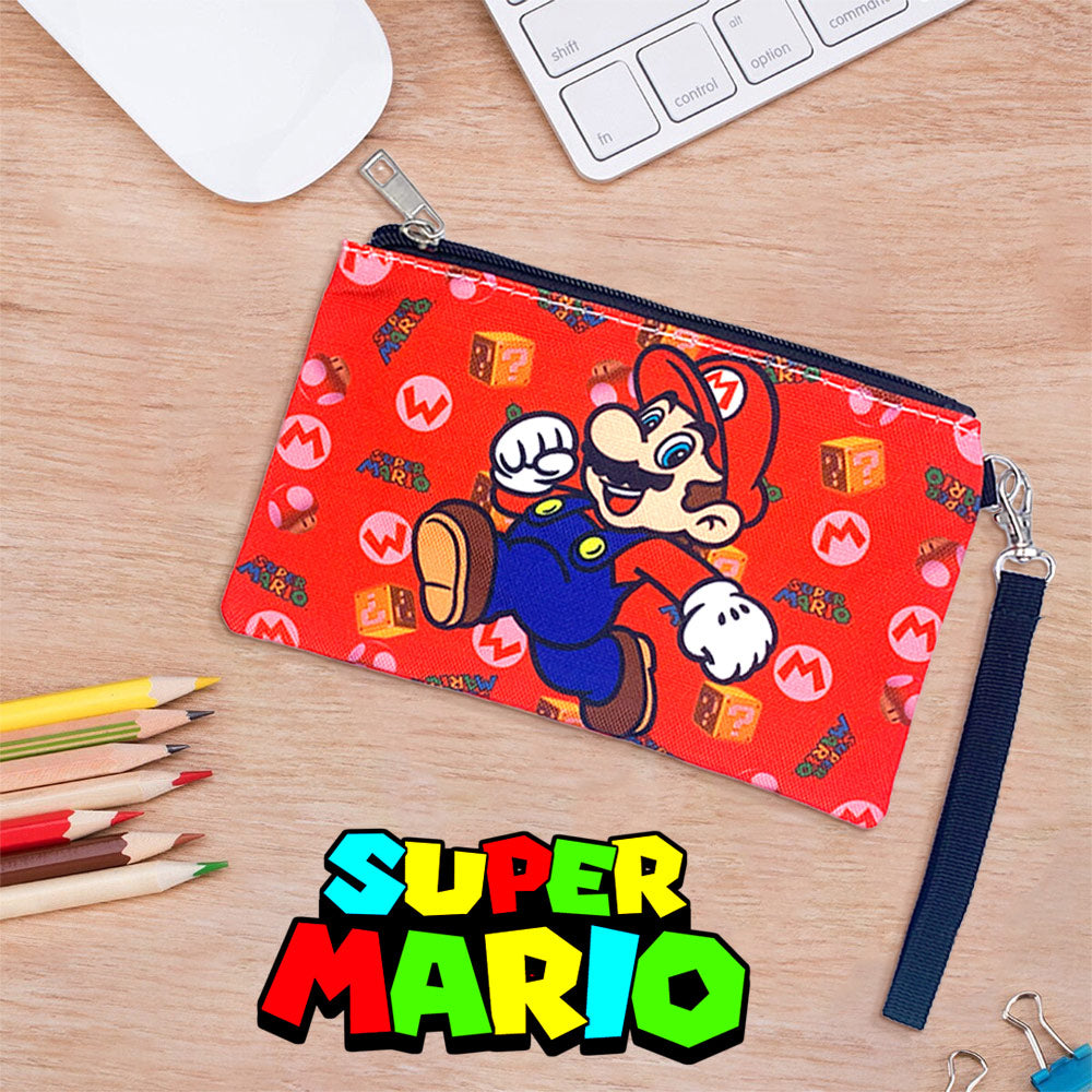 Mario Patterned Printed Zippered Pouch with Wrist strap