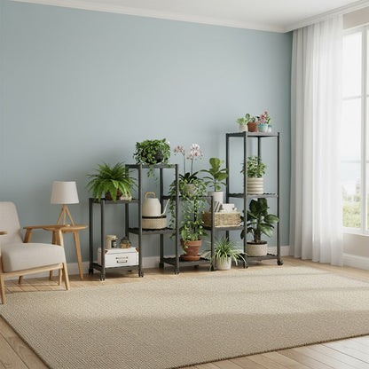 رف نباتات داخلي مع عجلات