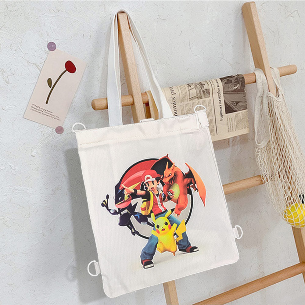 Pokémon: Ash & Leaf Printed Multipurpose Canvas Tote Bag
