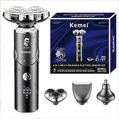 Kemei KM-2193 / 4In1 مجموعة ماكينة حلاقة رجالية قابلة للطي