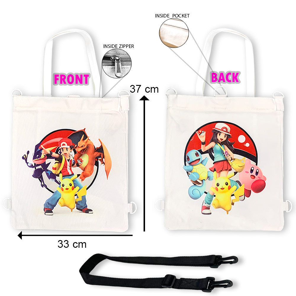 Pokémon: Ash & Leaf Printed Multipurpose Canvas Tote Bag