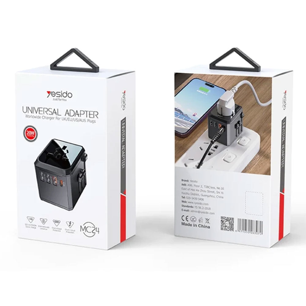 YESIDO MC24 Travel Adapter 3 USB + Type-C (20W)