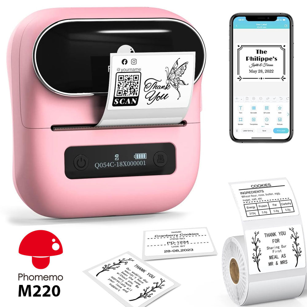 Phomemo M220 Printer Label Maker 3 Inch / Pink