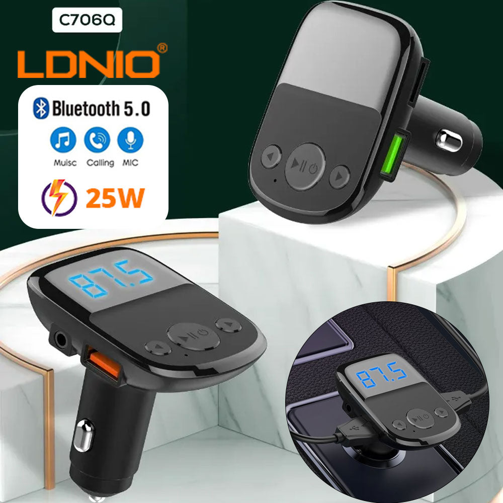 LDNIO C706Q جهاز إرسال FM بلوتوث وشاحن USB مزدوج