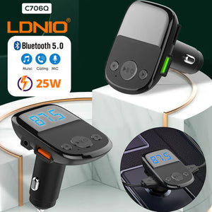 LDNIO C706Q جهاز إرسال FM بلوتوث وشاحن USB مزدوج