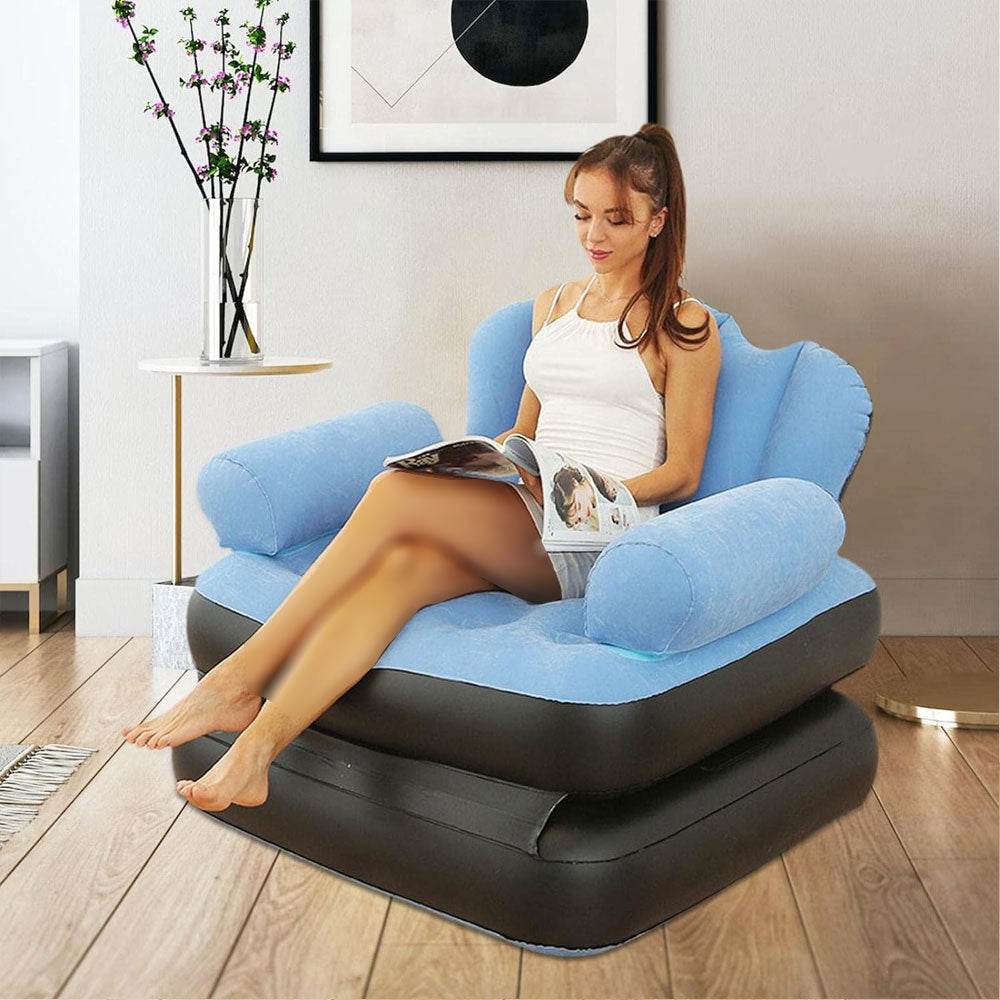 Double layer inflatable sofa bed with armrest