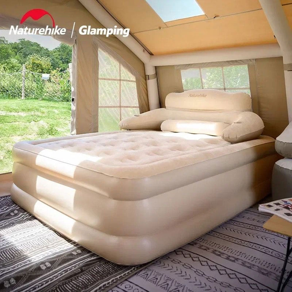 Inflatable bed with backrest for camping