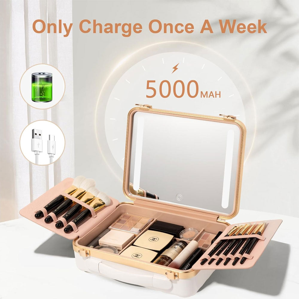 Glow Beauty Case - LED Light Mirror Makeup Case - White