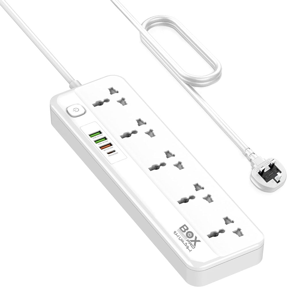 BoxPro BSL3305  Power Strip With 5 Sockets PD20W & 3-Port USB Charger