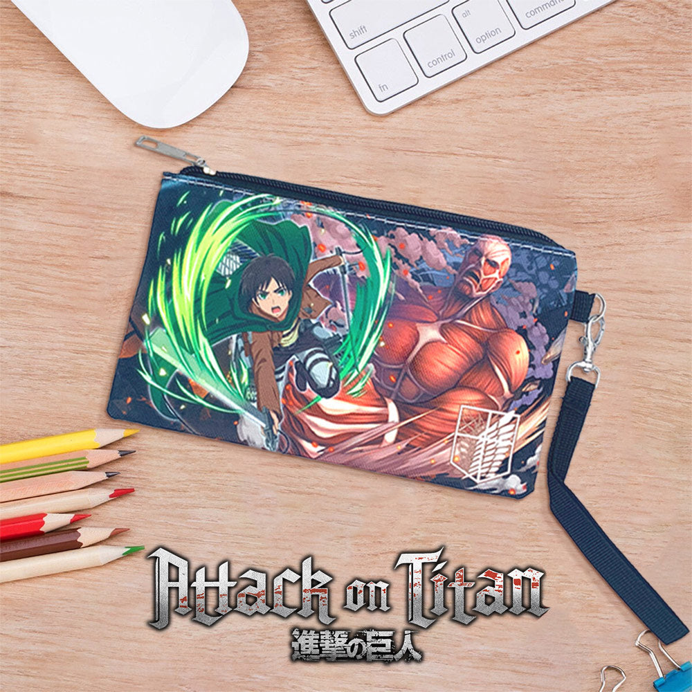 Attack on Titans Characters Printed Zippered Pouch with Wrist strap