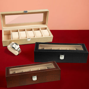 صندوق ساعات جلدي فاخر – علبة عرض بستة فتحات