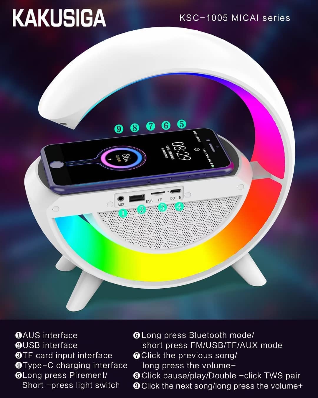KAKUSIGA KSC-1005 Light up Bluetooth speaker with wireless charging