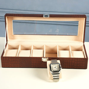 صندوق ساعات جلدي فاخر – علبة عرض بستة فتحات
