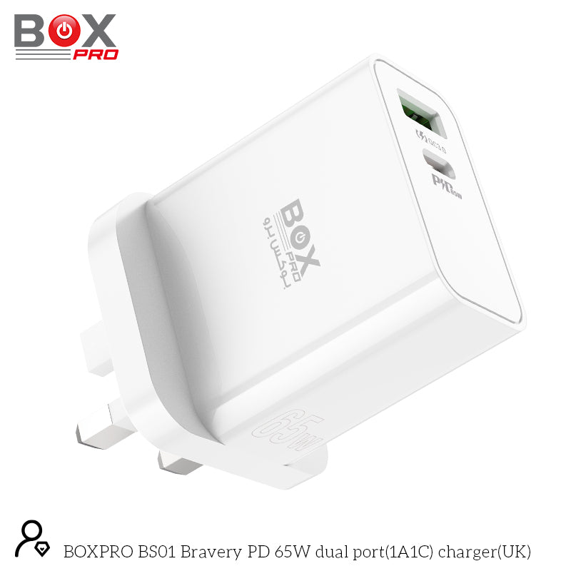 شاحن BOXPRO BS01 Bravery PD 65W ثنائي المنفذ (1A1C) (UK)