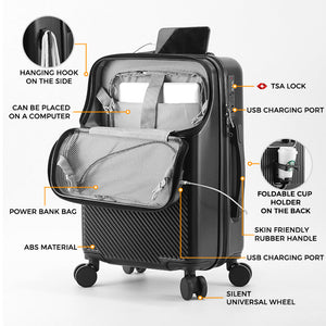 حقيبة سفر ذكية مزودة بمنفذ USB أمامي الفتح مقاس 20 بوصة