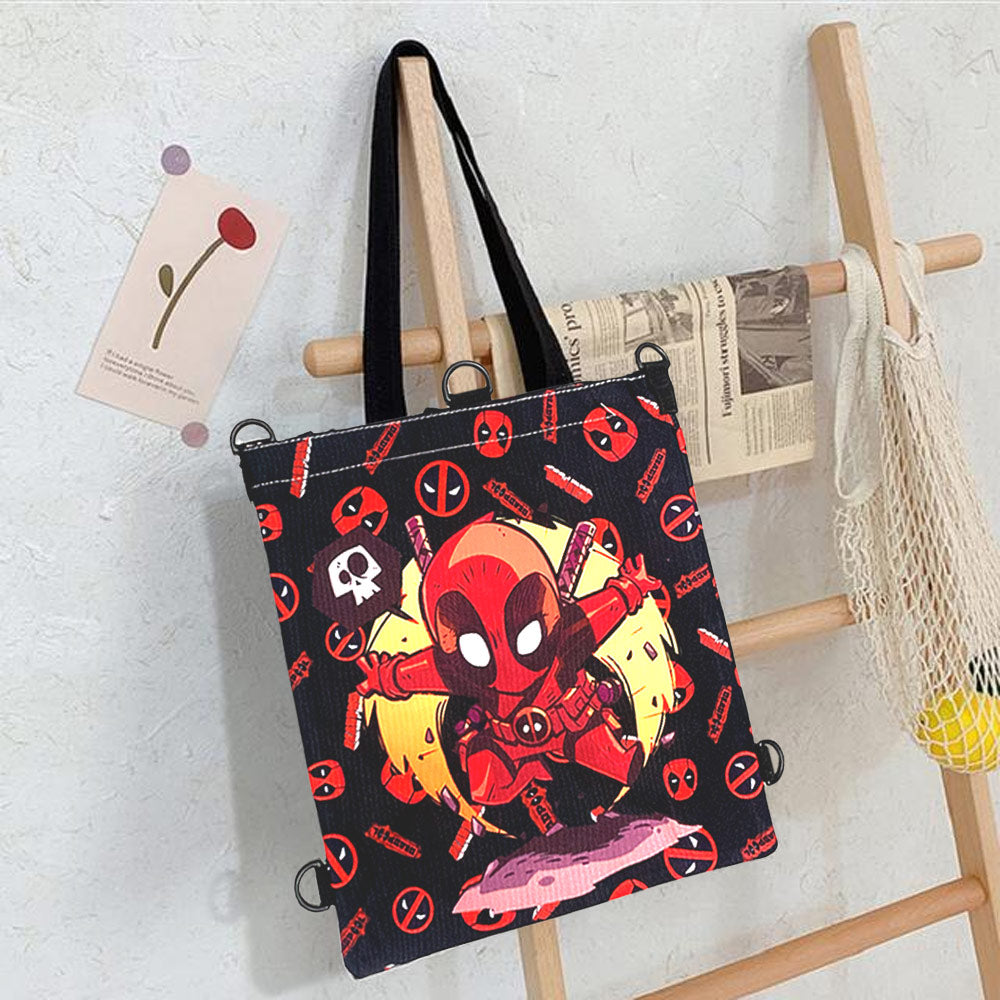 Deadpool Pattern & Logo Printed Multipurpose Canvas Tote Bag