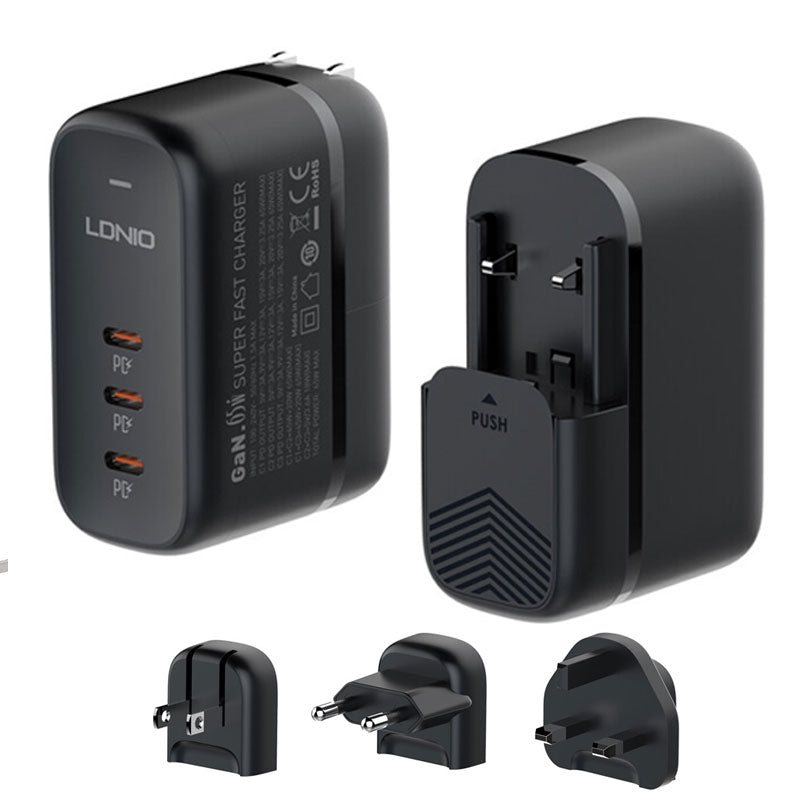 LDNIO Q367/65W Gan Charger PD Type-C 3 Ports USB C Fast Charging