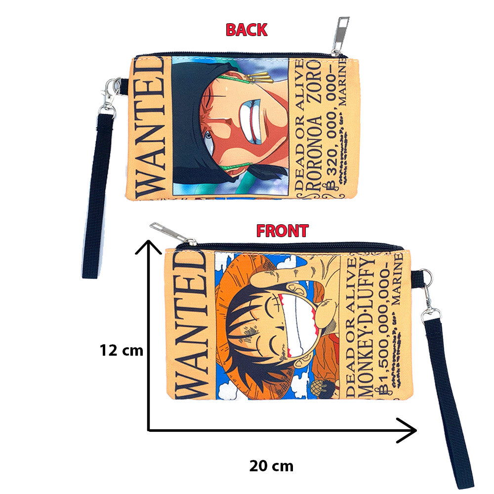 Luffy & Zoro Wanted Printed Zippered Pouch with Wrist strap