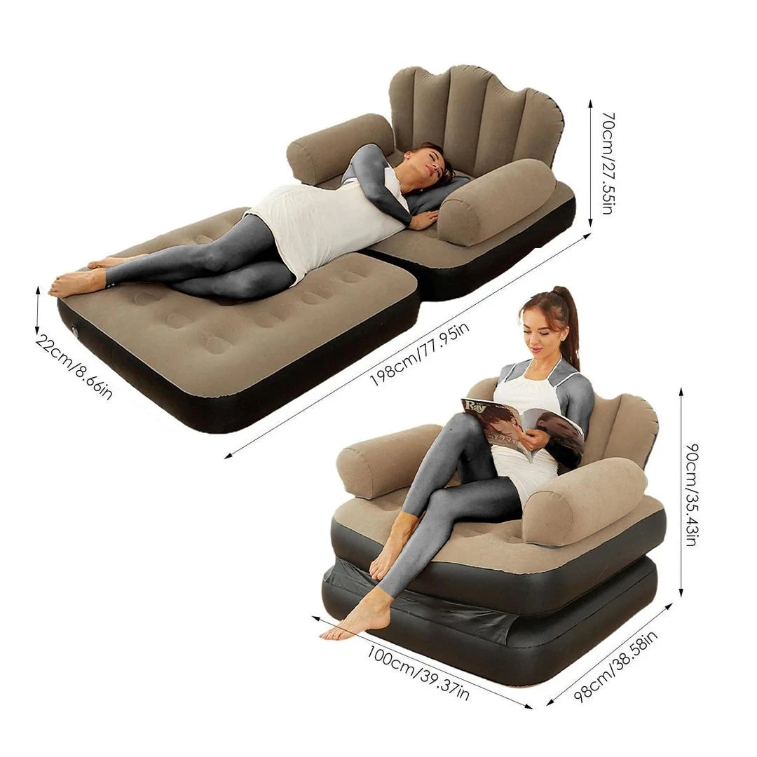 Double layer inflatable sofa bed with armrest