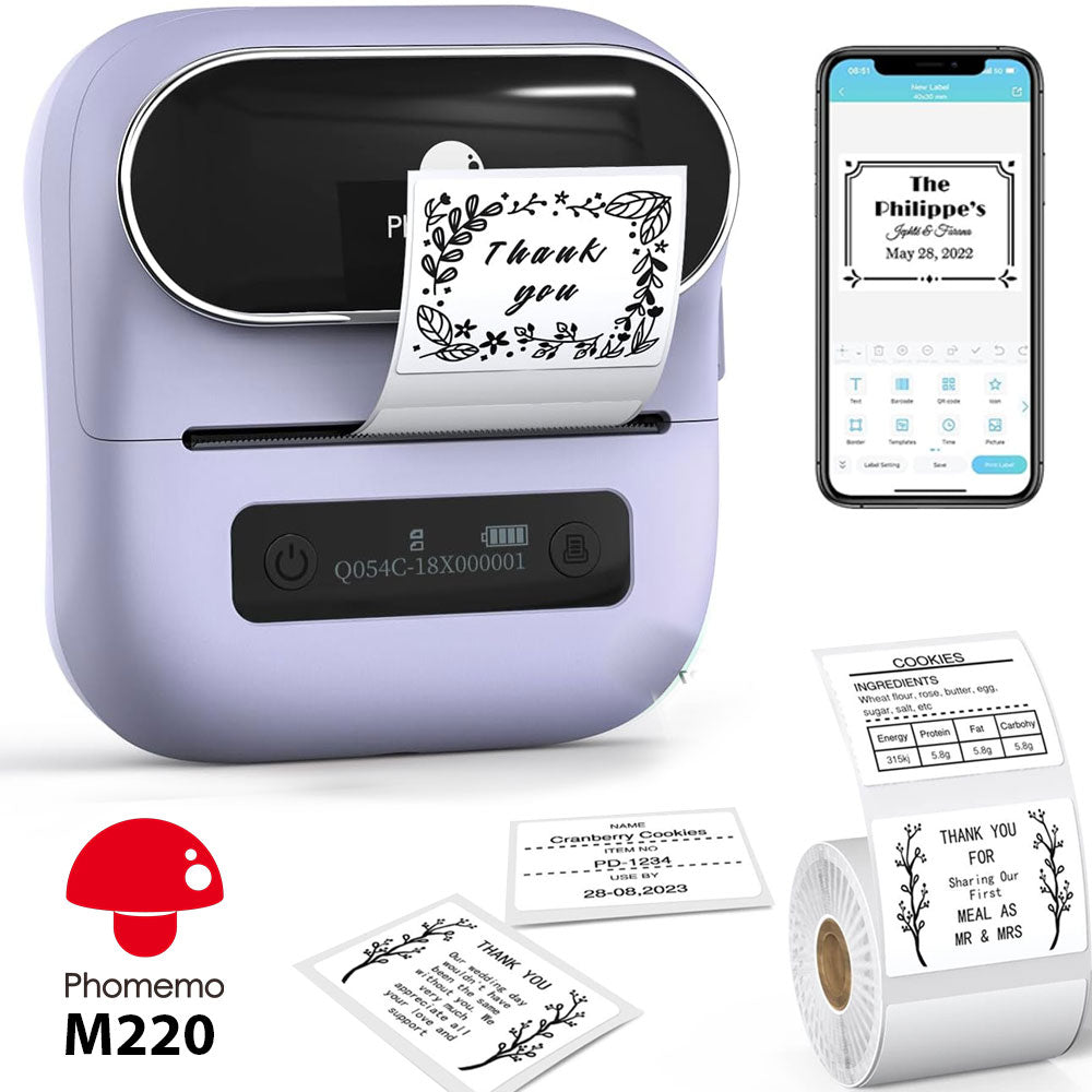 Phomemo M220 Printer Label Maker 3 Inch / Purple