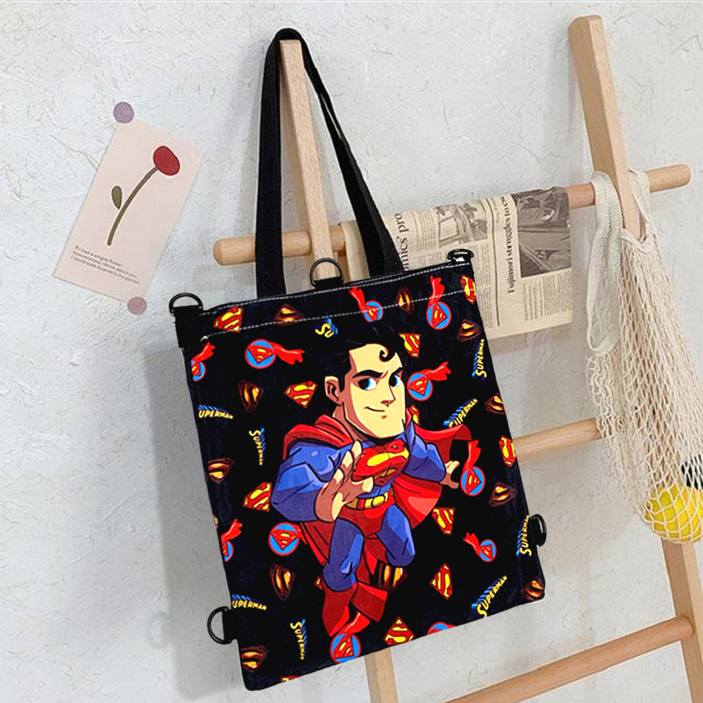 Superman Pattern & Logo Printed Multipurpose Canvas Tote Bag