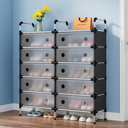 خزانة أحذية متعددة الطبقات بواجهات سحب شفافة