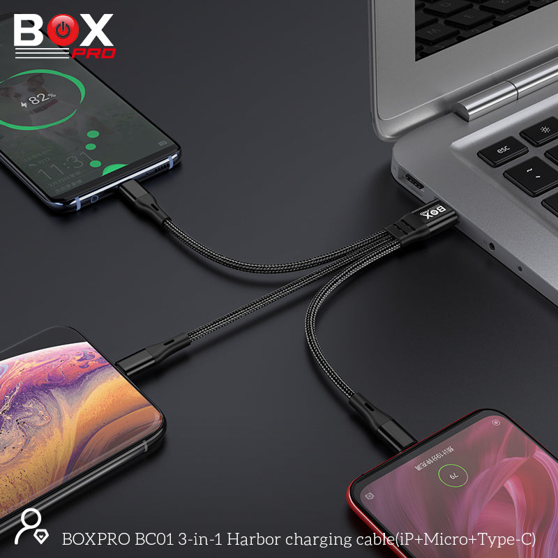 BOXPRO BC01 3-in-1 Harbor charging cable(iP+Micro+Type-C)
