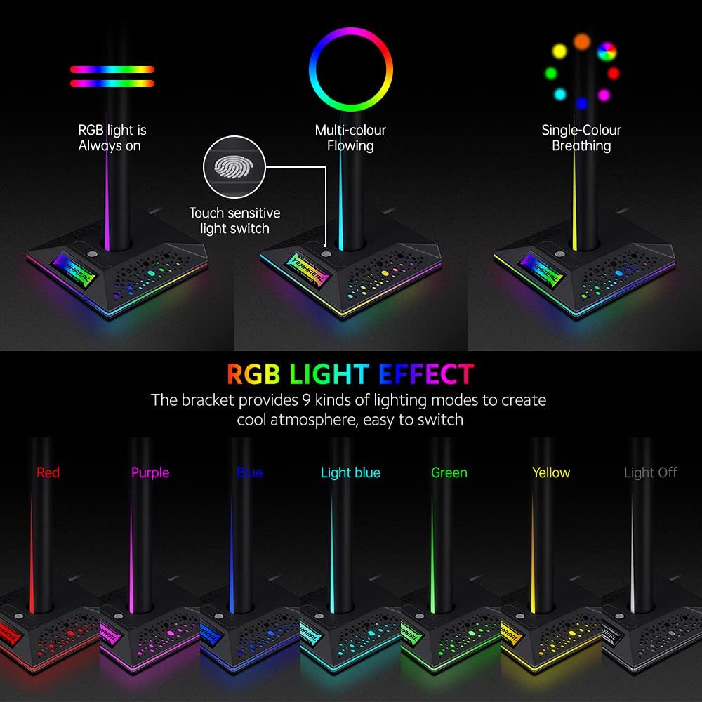 Headphone stand with RGB lighting