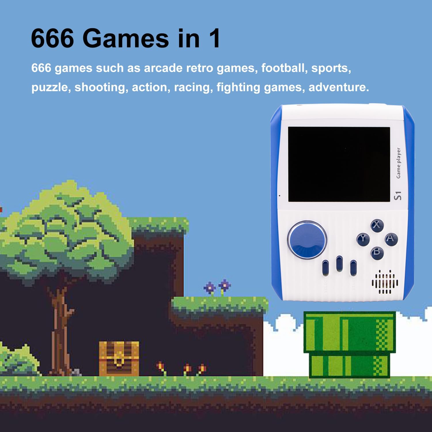 وحدة تحكم ألعاب صغيرة محمولة للأطفال مع 666 لعبة كلاسيكية ريترو بطارية قابلة للشحن 3 بوصة - أبيض