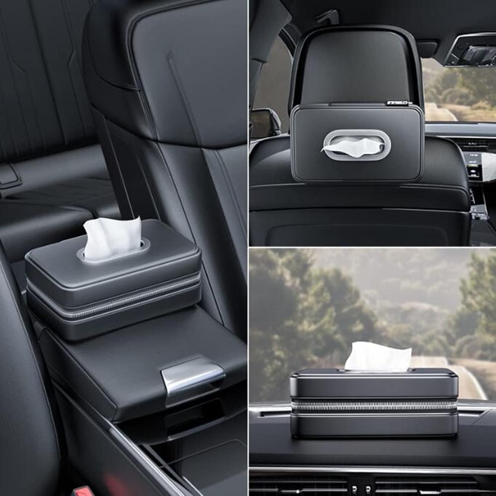 Car Leather Tissue Holder - Black