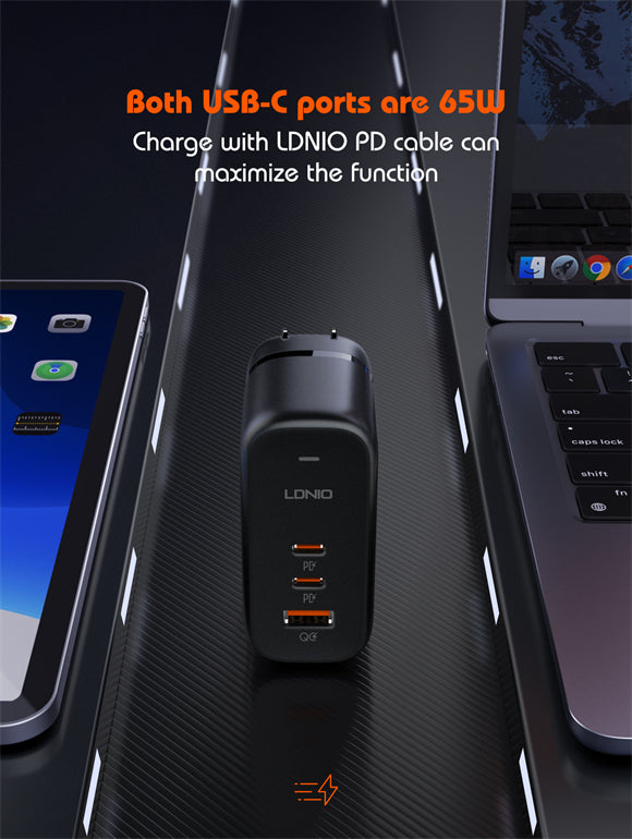 LDNIO Q366 /  65W GaN Supper Fast Charger Wall Travel 3 Ports