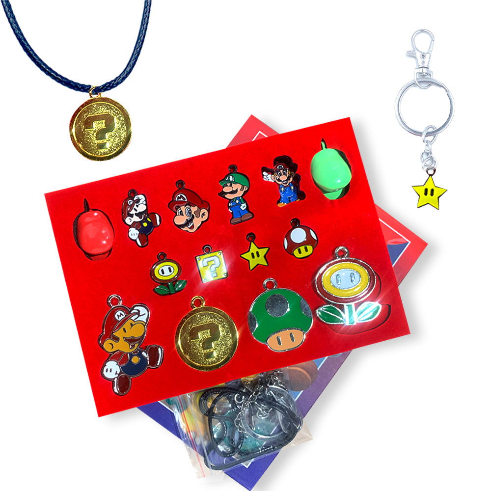 Mario 4 pcs Pendent For chain and 10 pcs Keychain Small dollars