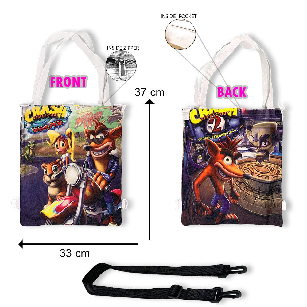 Crash Bandicoot 2 &3 Printed Multipurpose Canvas Tote Bag