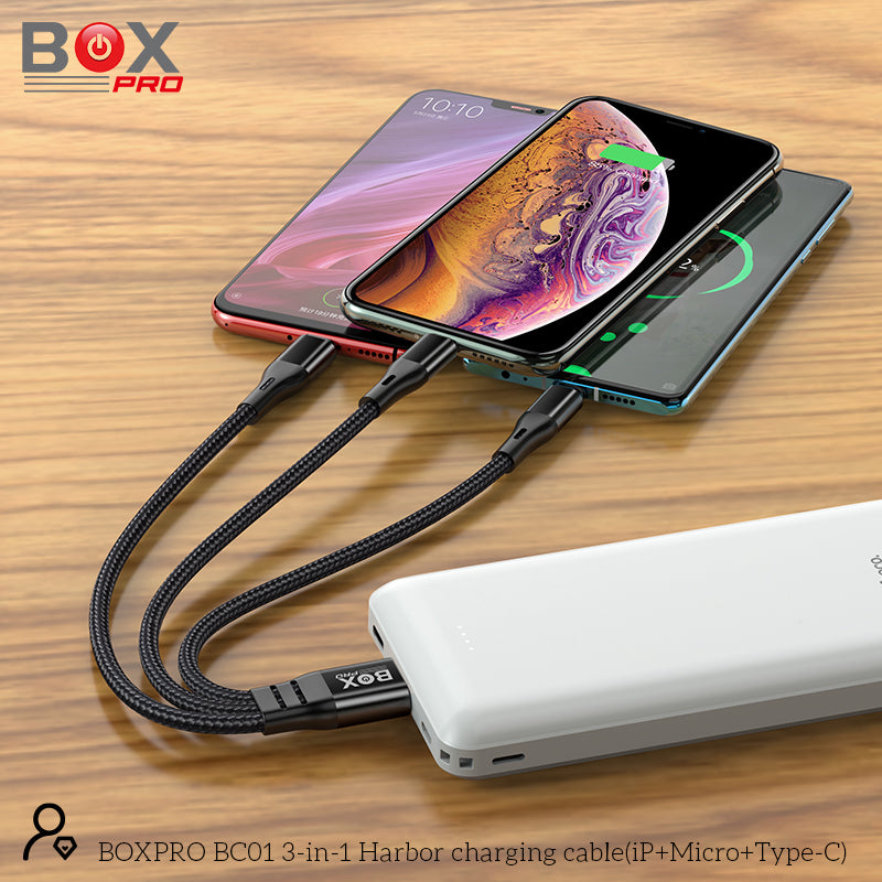 BOXPRO BC01 3-in-1 Harbor charging cable(iP+Micro+Type-C)