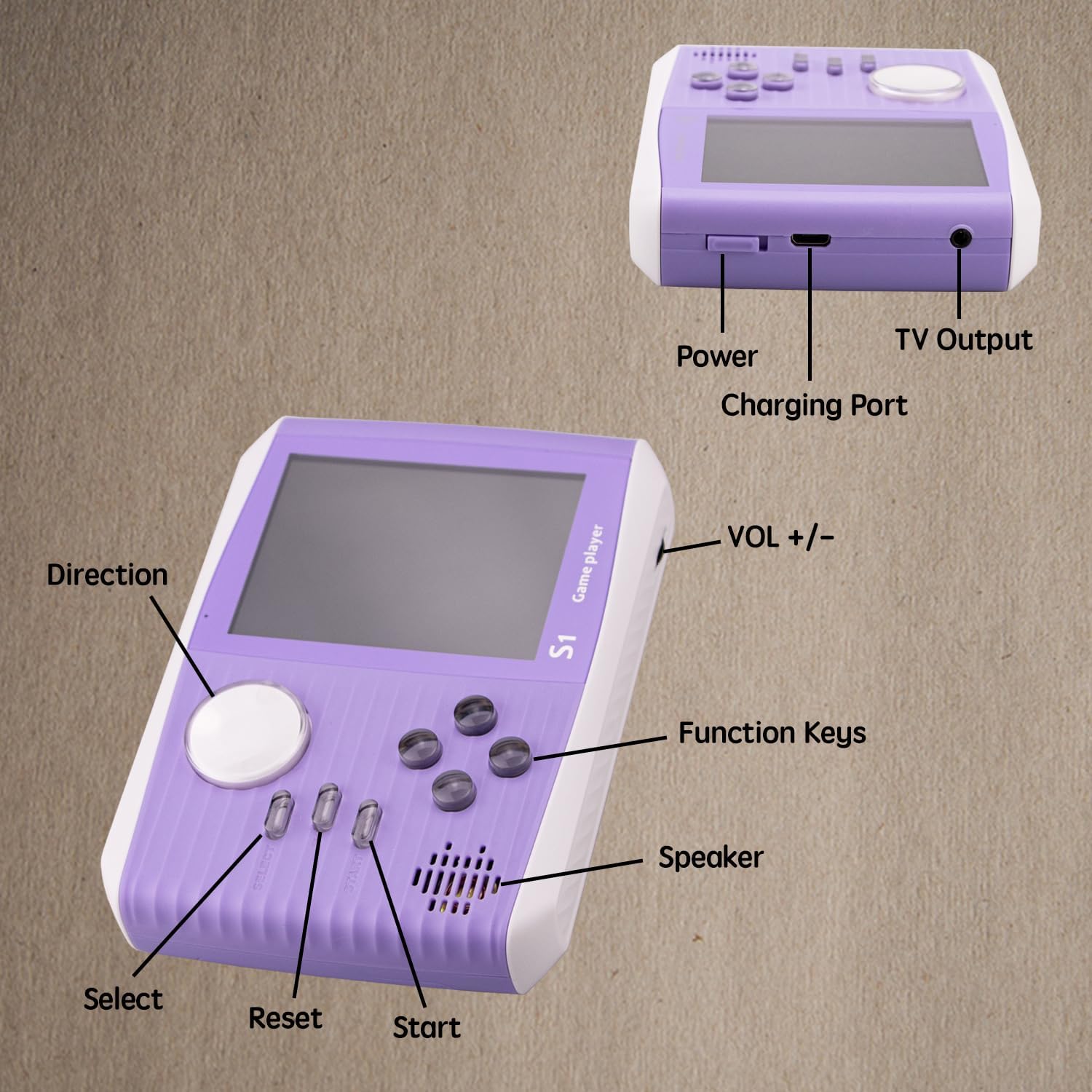 666 Classic Retro Toys for Kids, Rechargeable Battery 3 Inch Screen -Purple