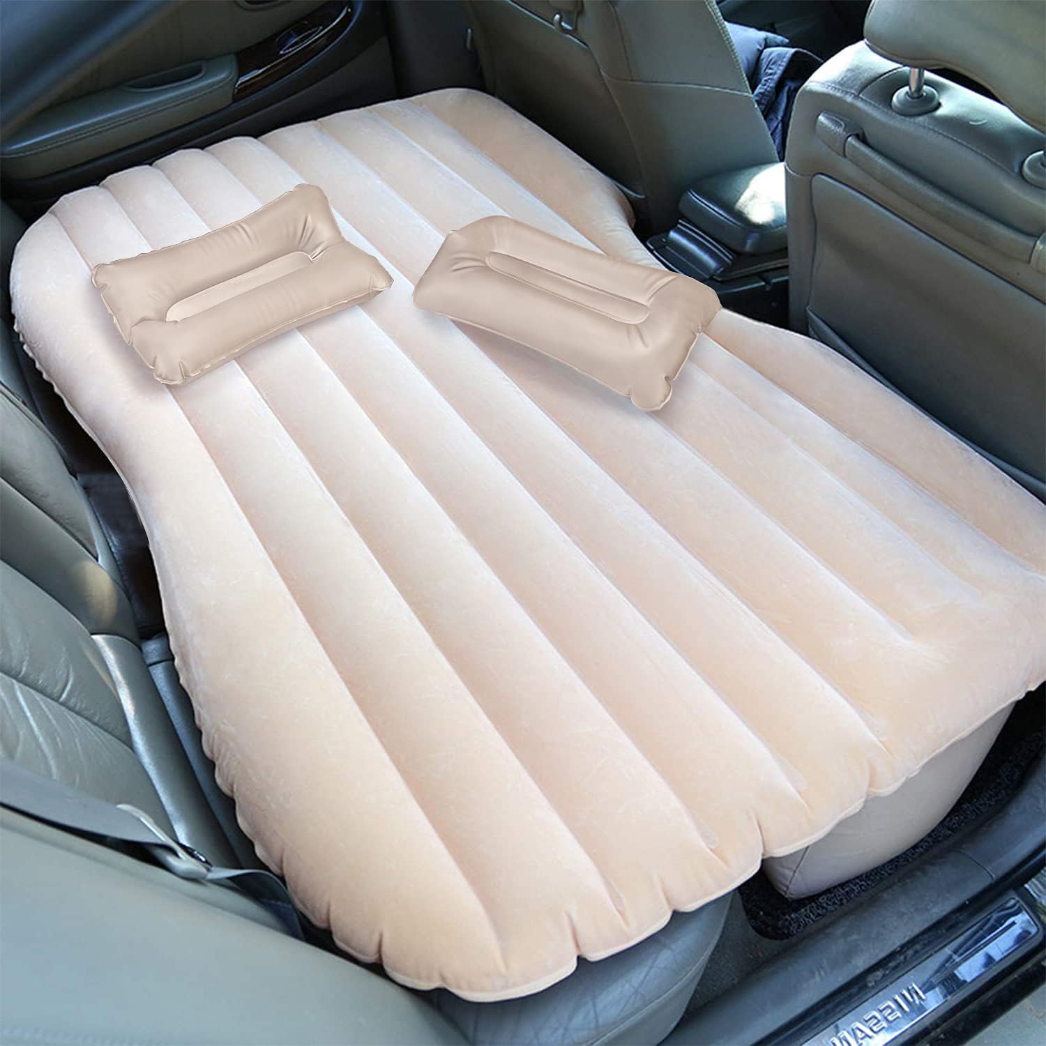 Automatic inflatable car mattress with 2 pillows