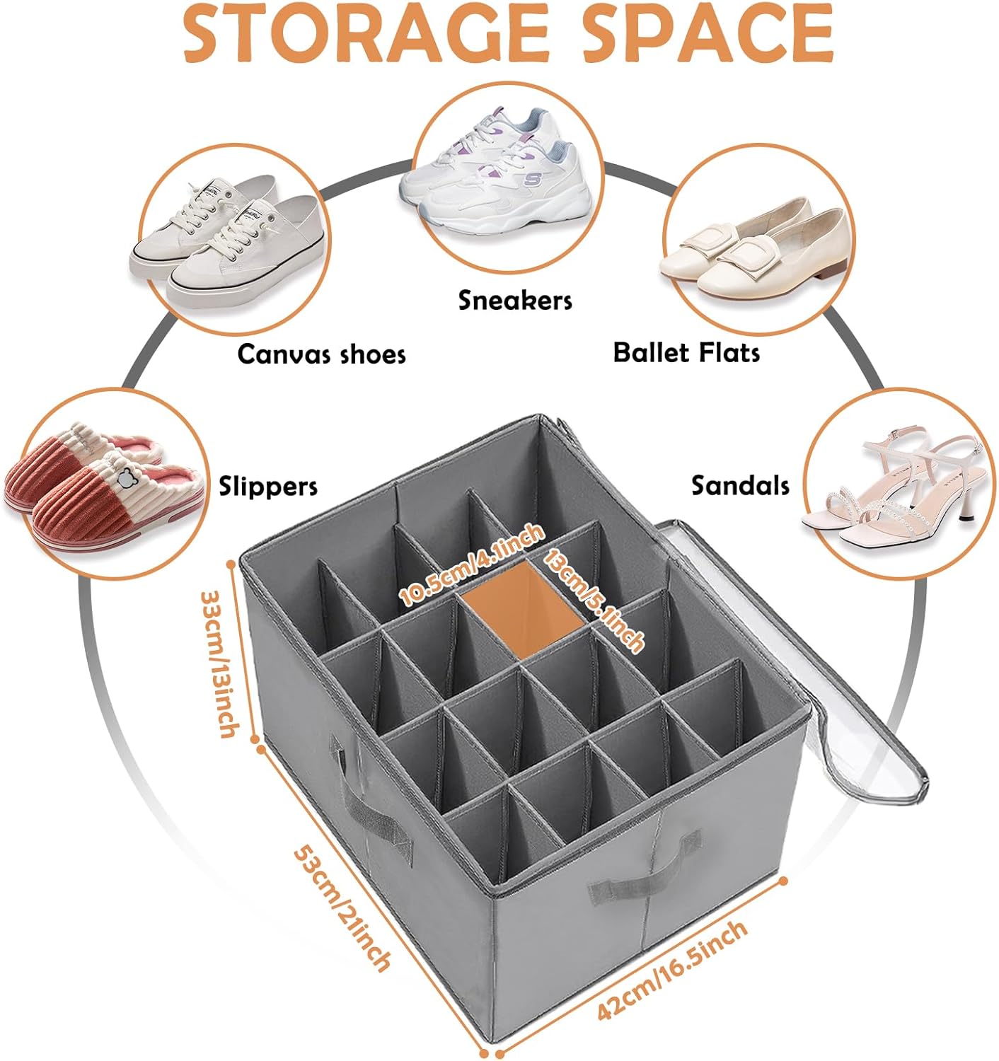 منظم أحذية من القماش مع غطاء شفاف، 16 فتحة