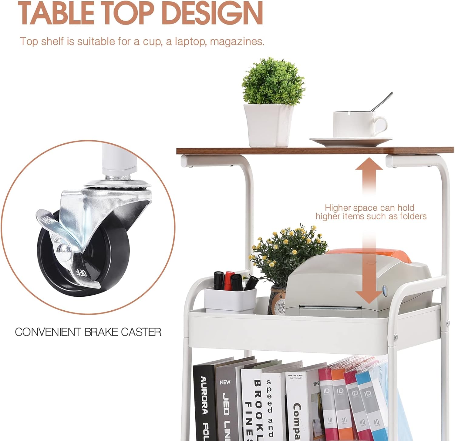 3-Tier Metal Storage Cart with Handle