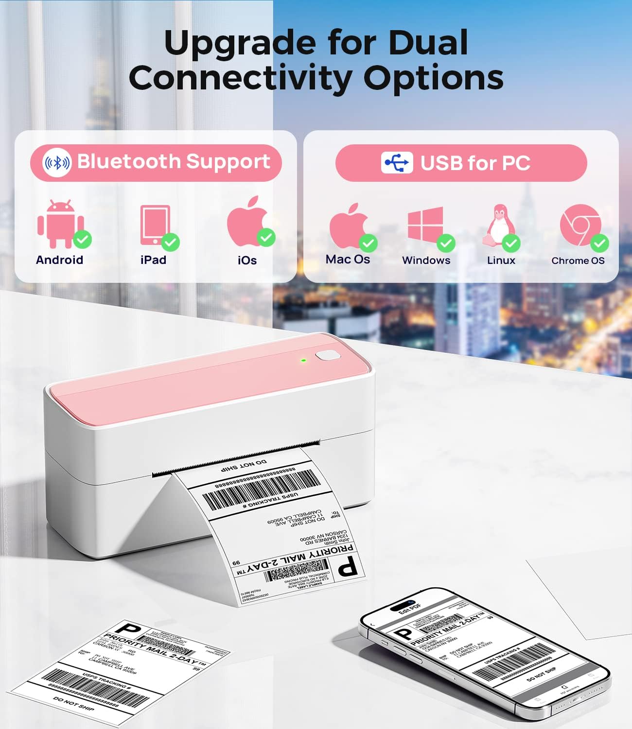 Phomemo PM-241-BT Printer Wireless Thermal / Pink+White