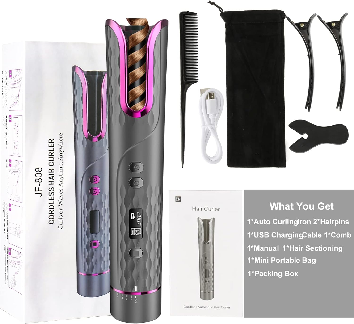 Famulei Cordless Automatic Hair Curler- Automatic Curling Iron with LCD Display