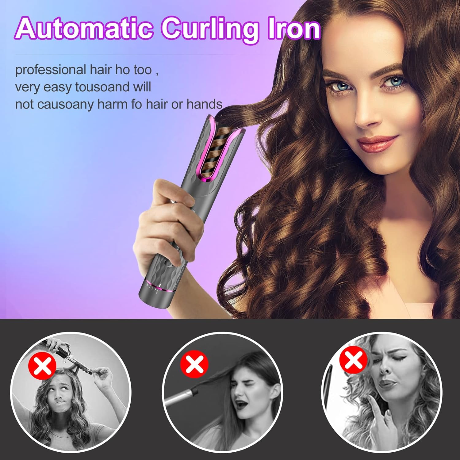 Famulei Cordless Automatic Hair Curler- Automatic Curling Iron with LCD Display